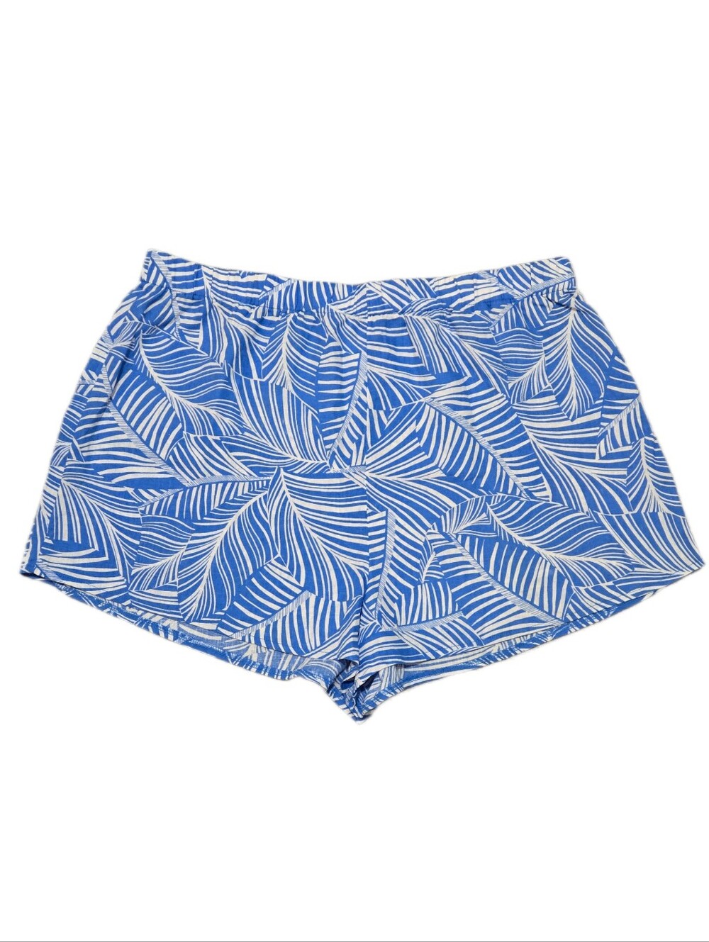 SHADE & SHORE Linen Blend Tropical Blue Leaf Print Swim Coverup Shorts Sz Large